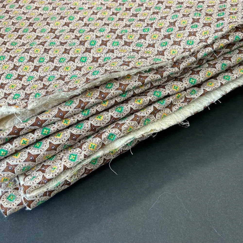 Vintage Pre Quilted‎ Brown Green Yellow Fabric 38
